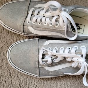 Vans Old Skool shoes in silver/true white, women's size 8